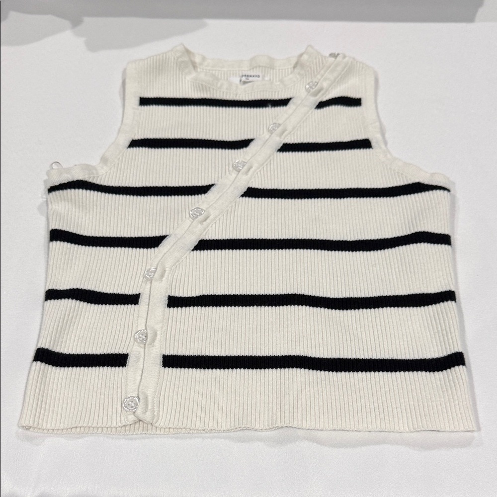 Peppermayo Cream and Black Button-Up Top.